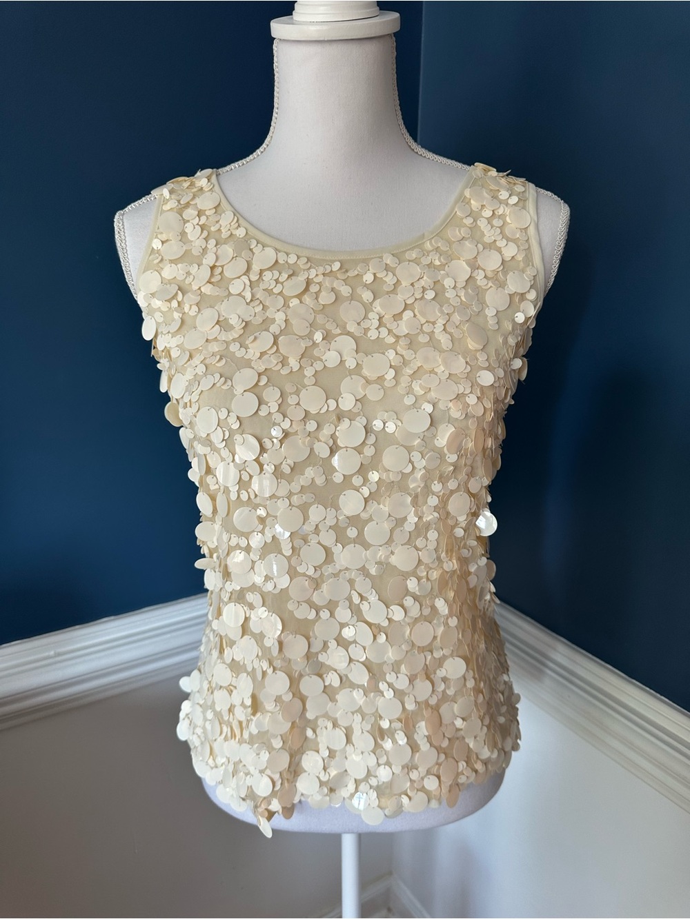 Chico’s Ivory Sequin Disc Sleeveless Top